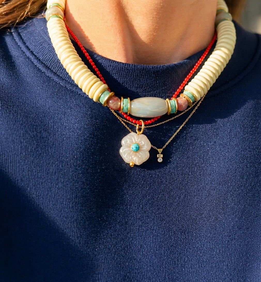 Yellow Beaded Stone Necklace