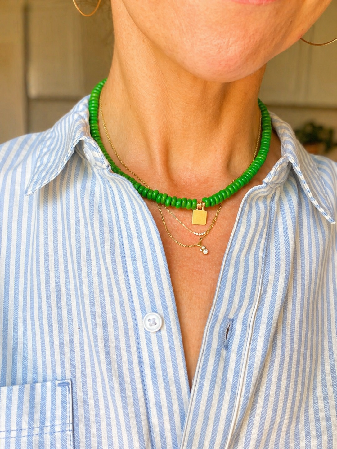 True Green Beaded Charm Necklace