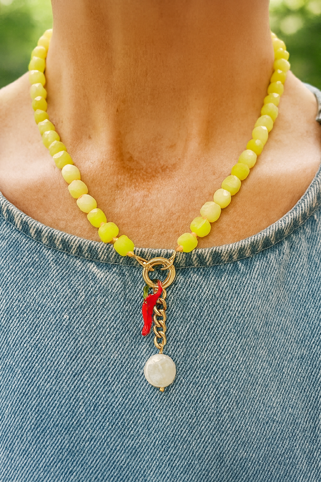 Yellow Jade Stone Charm Necklace