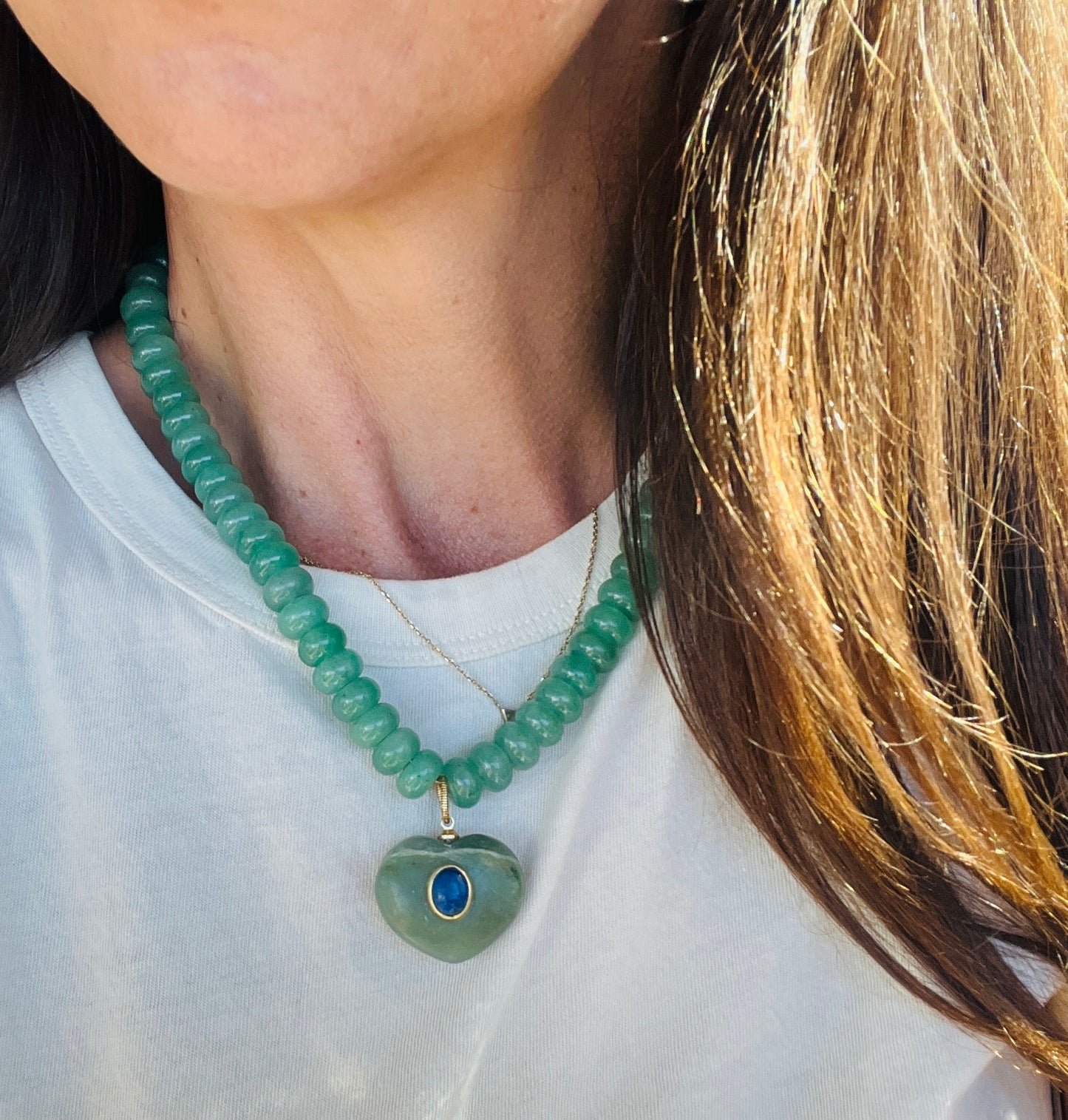 Green Gemstone Heart Drop Necklace
