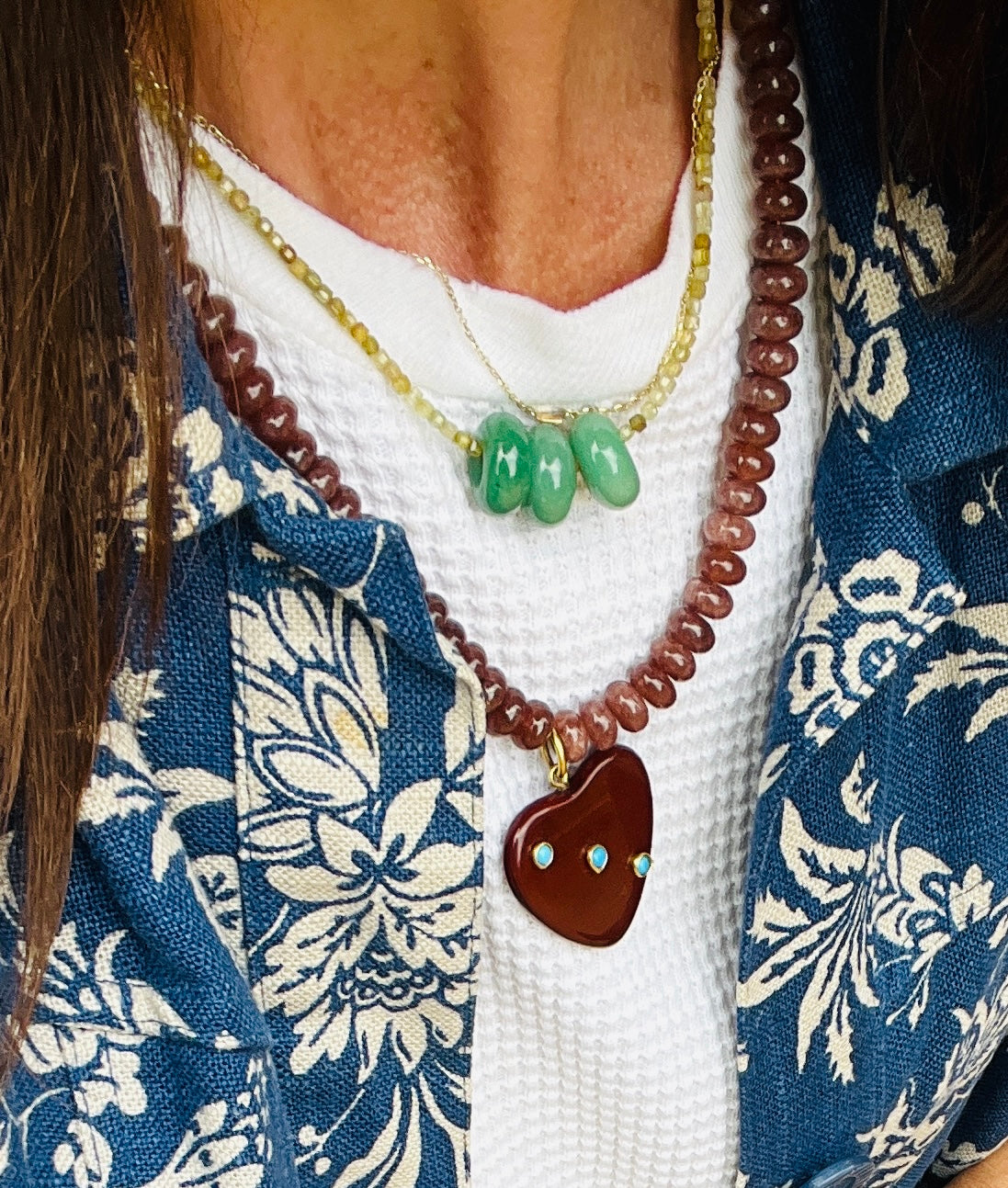 Chocolate Brown Heart Drop Beaded Necklace