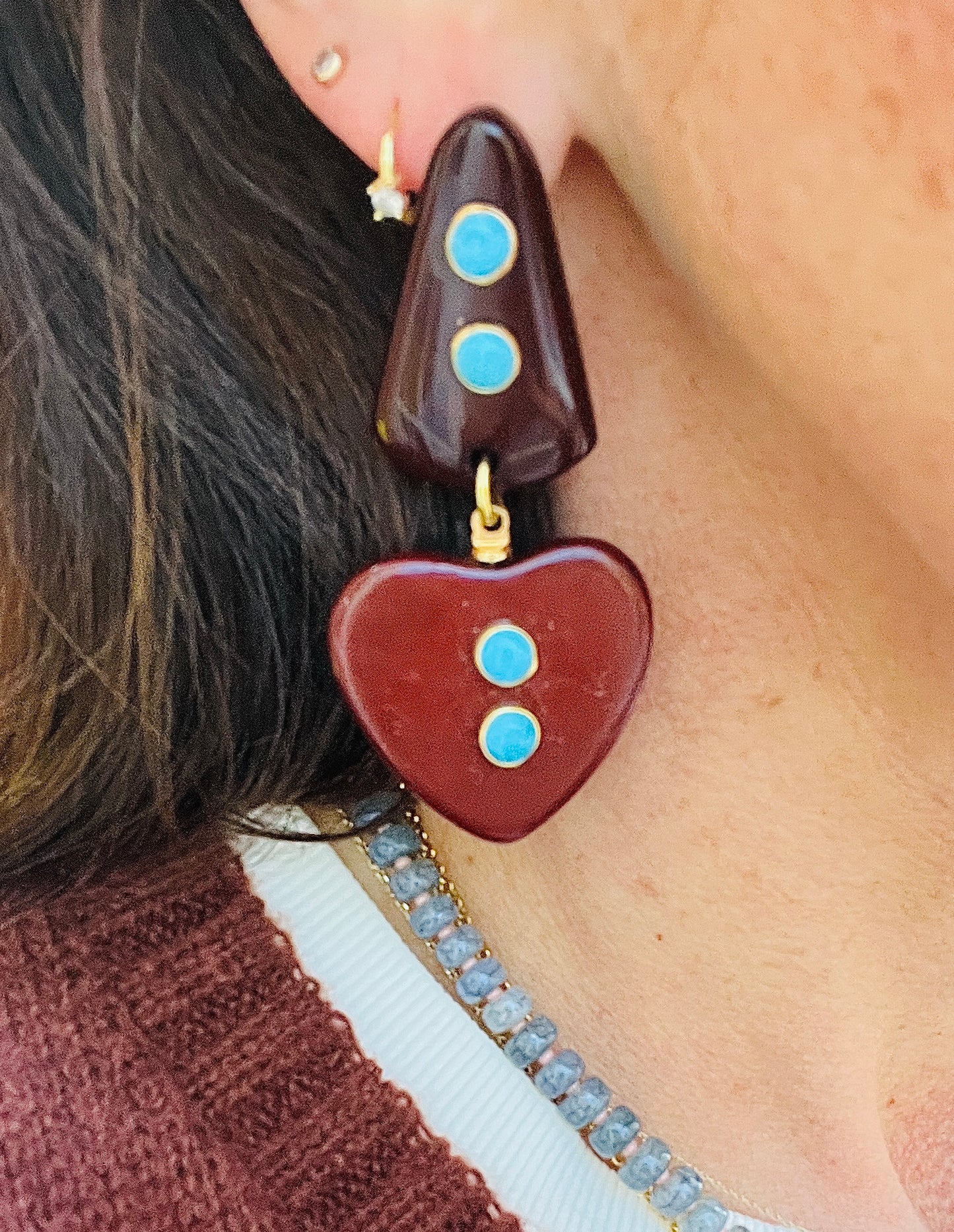 Chocolate Brown Heart Drop Earrings