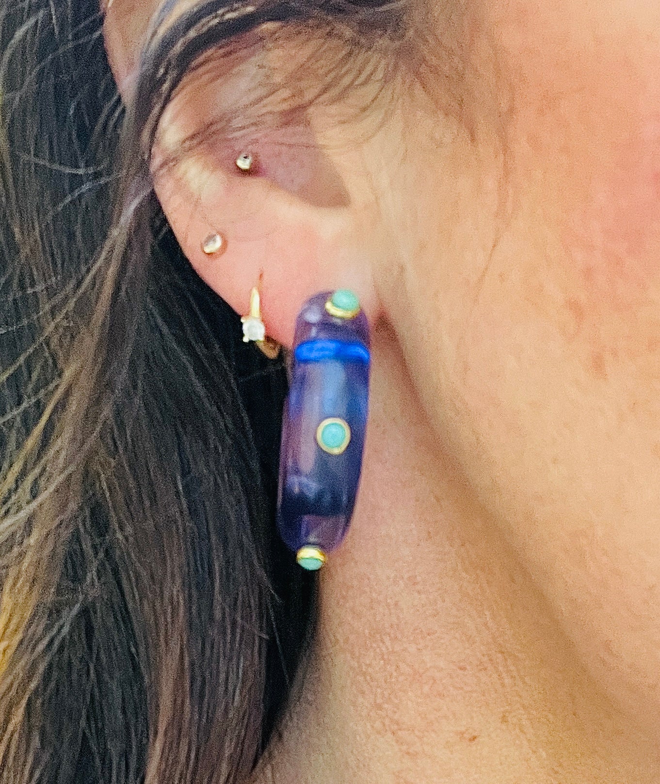 Chunky Hoop Earrings with Stone