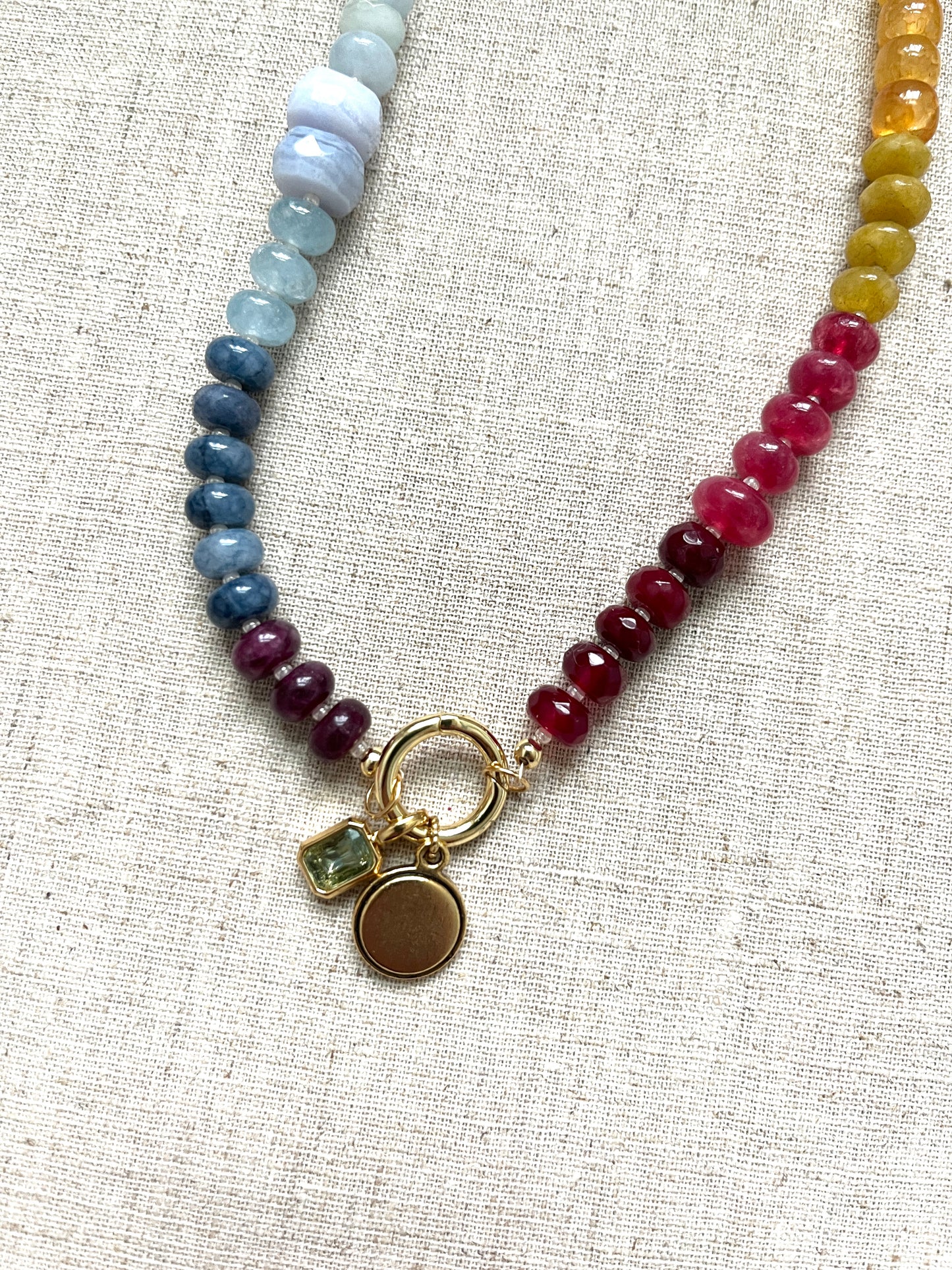 Muted Rainbow Beaded Charm Necklace