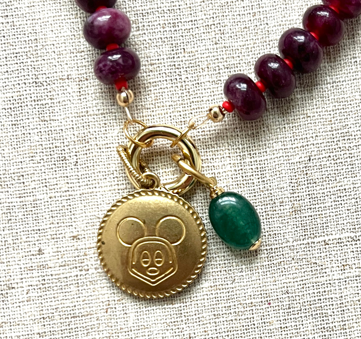 Burgundy and Red Stone Charm Necklace