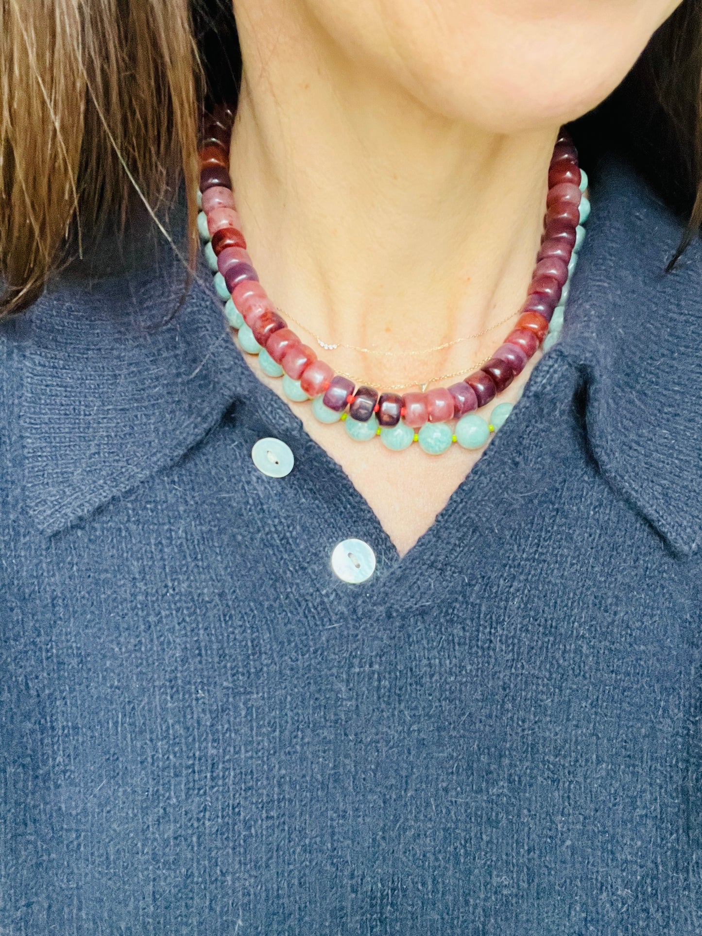 Mauve and Red Beaded Necklace