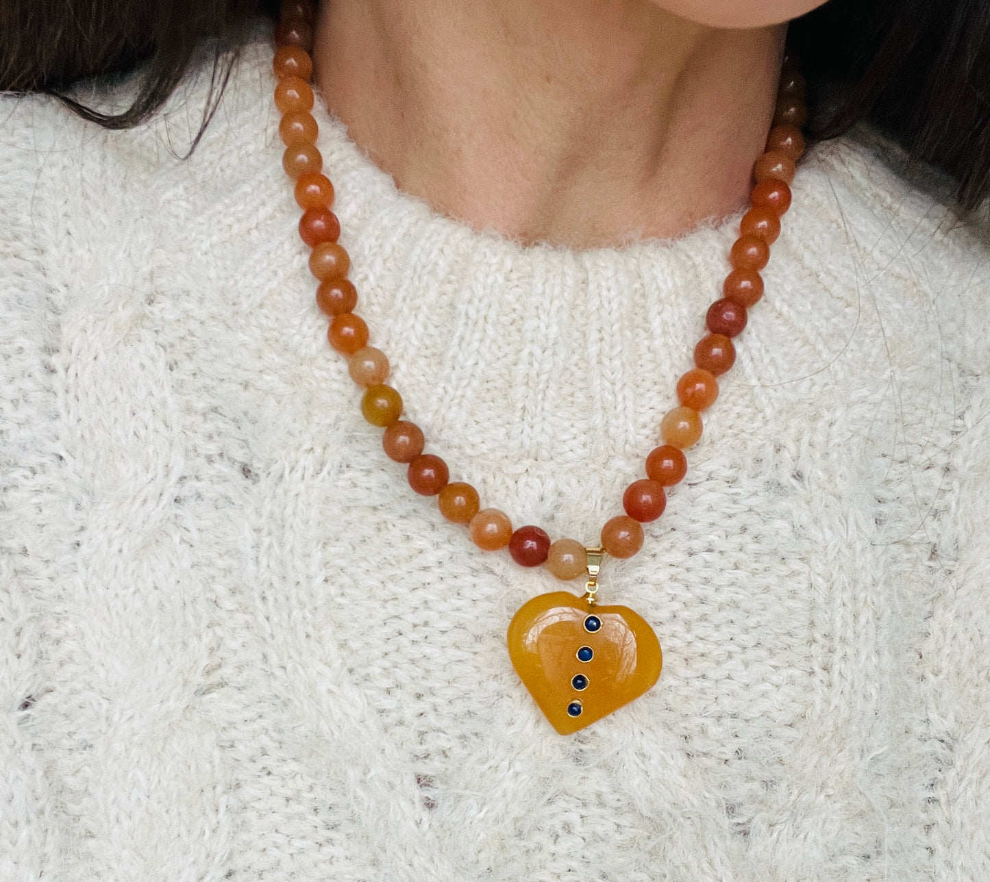 Amber Heart Stone Drop Necklace