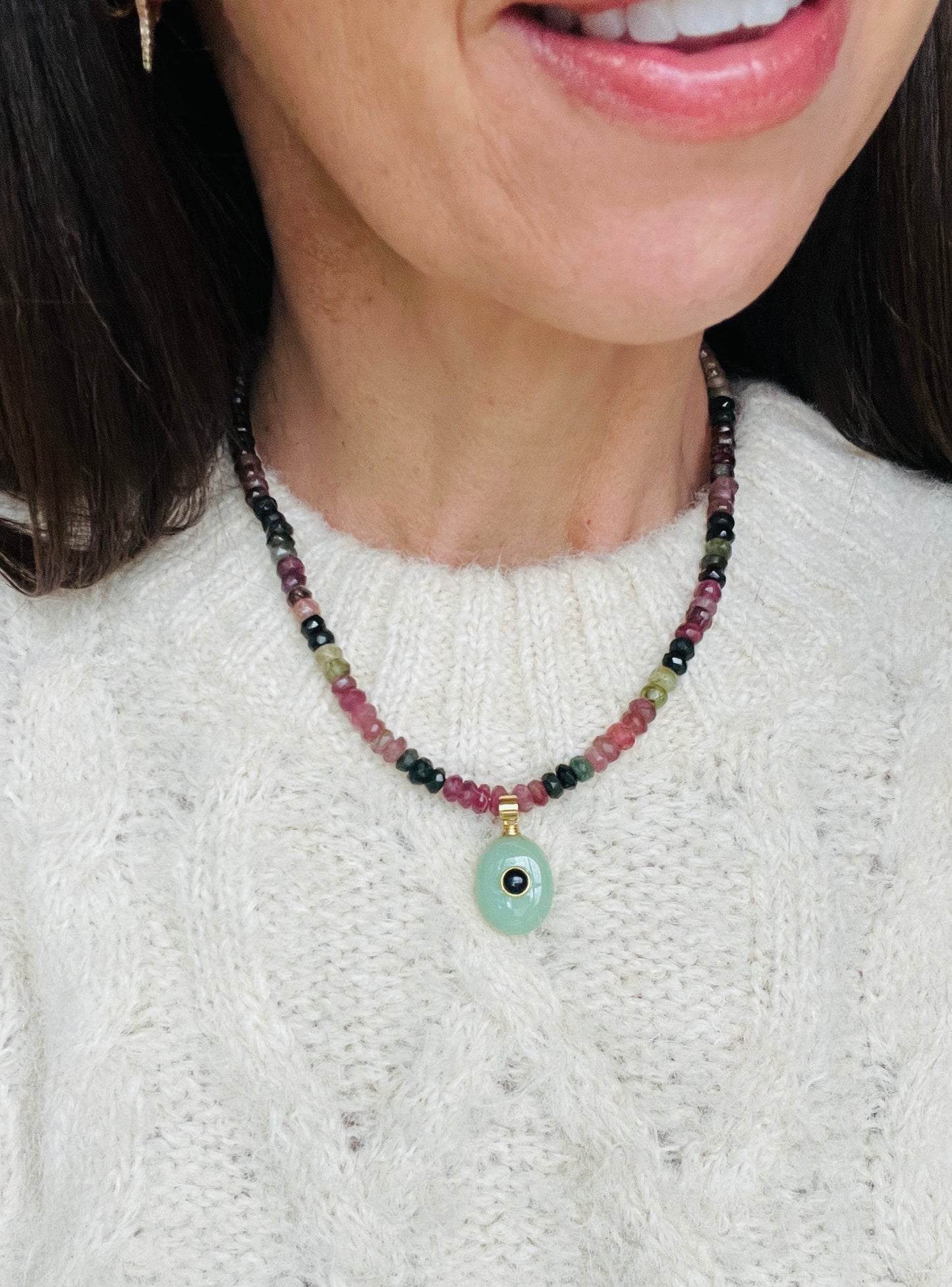 Green Stone Drop Necklace