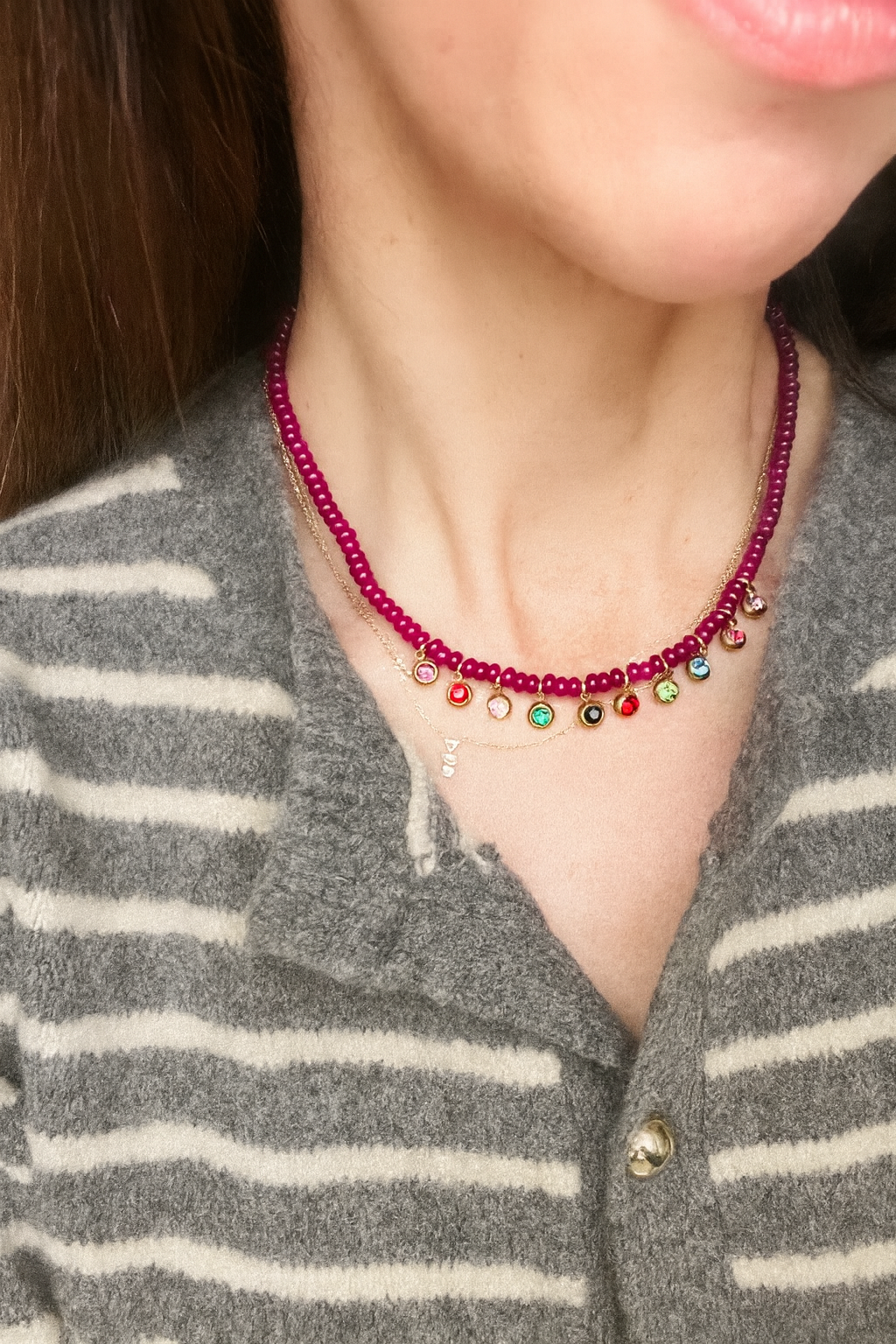 Multi Color Dainty Stone Drop Necklace
