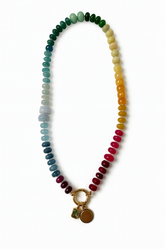 Muted Rainbow Beaded Charm Necklace