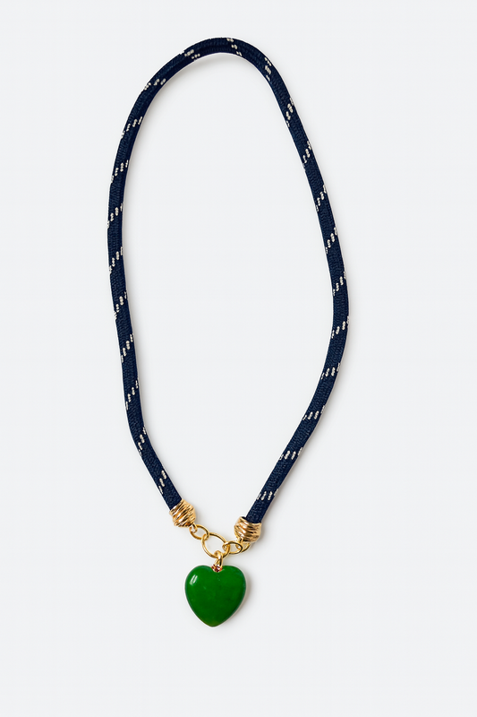 Green Stone Heart Drop Cord Necklace