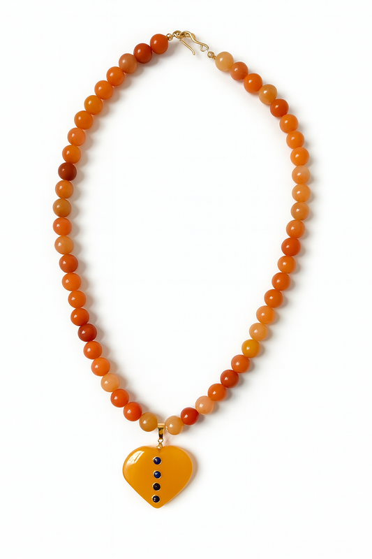 Amber Heart Stone Drop Necklace