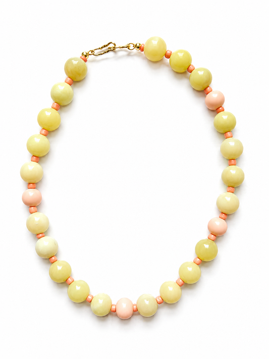 Citron and Coral Beaded Necklace
