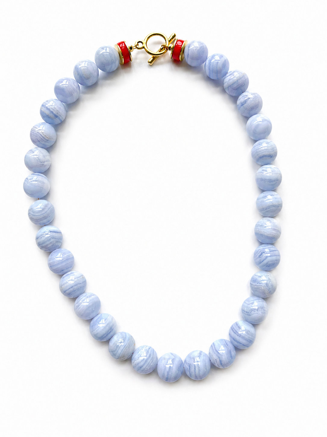 Sky Blue and Fire Red Beaded Necklace