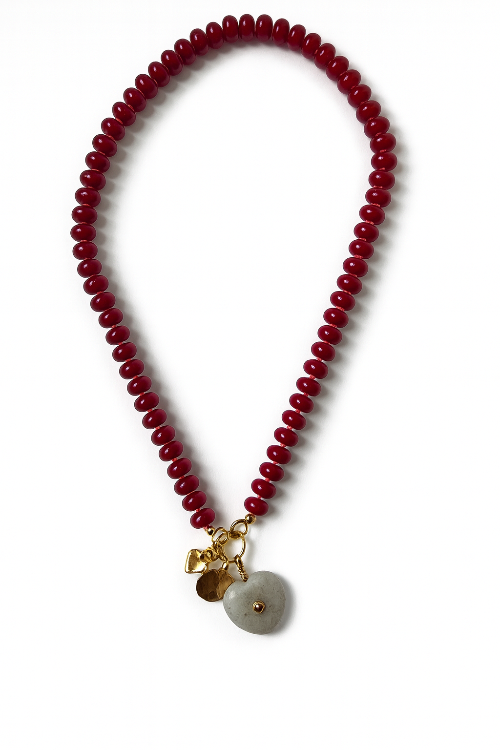 Wine and Coral Stone Charm Necklace
