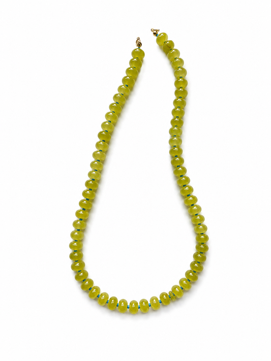 Citron and Periwinkle Beaded Charm Necklace