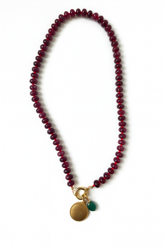 Burgundy and Red Stone Charm Necklace