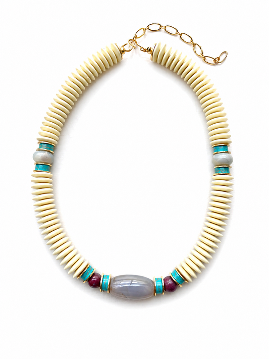Yellow Beaded Stone Necklace
