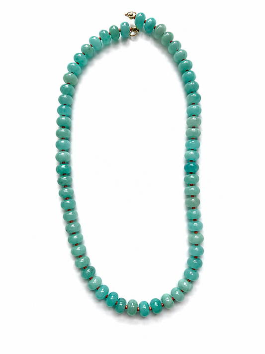 Bright Mint and Coral Beaded Charm Necklace