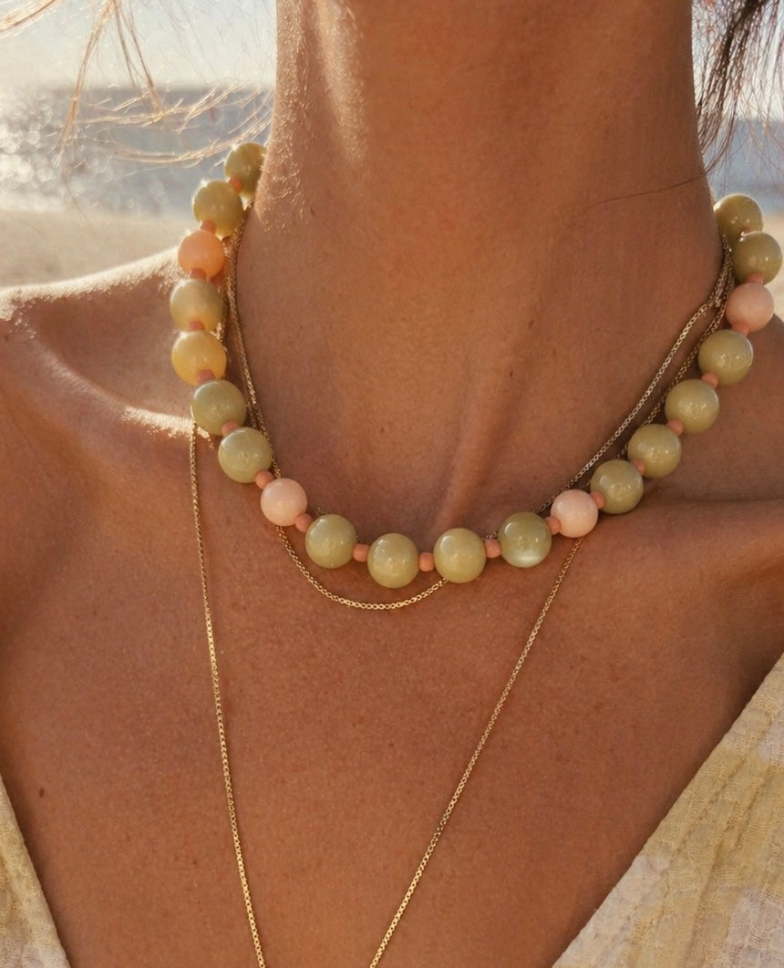 Citron and Coral Beaded Necklace