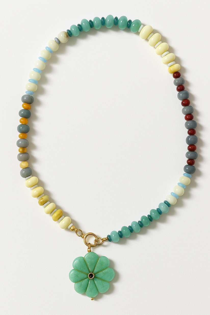 Flower Drop Stone Necklace