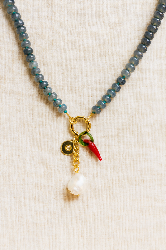 Blue Bead Charm Necklace