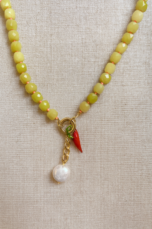 Yellow Jade Stone Charm Necklace