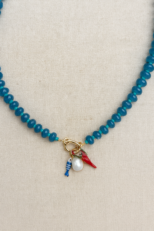 Teal and Turquoise Charm Necklace