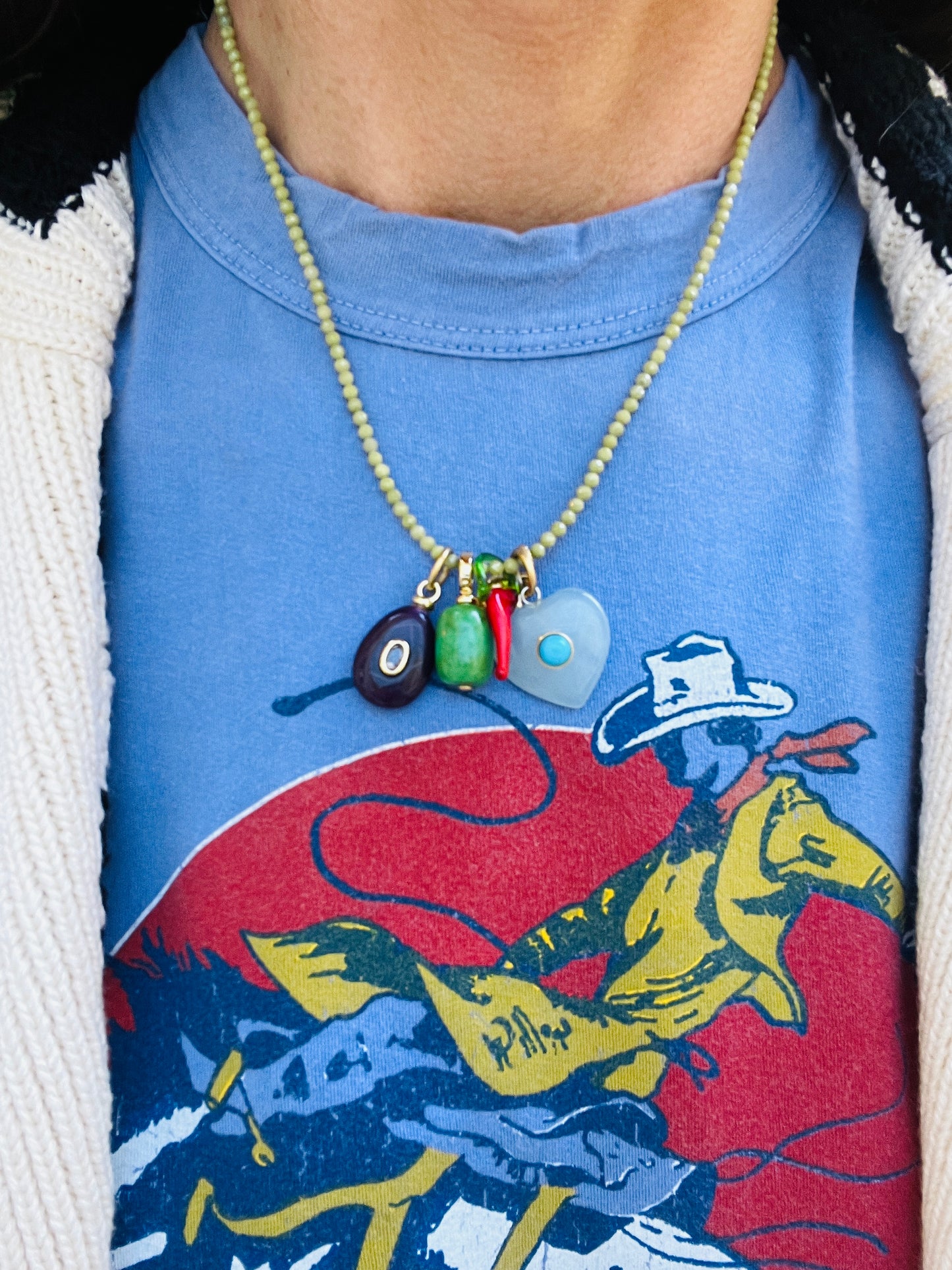 Chartreuse Beaded Charm Necklace