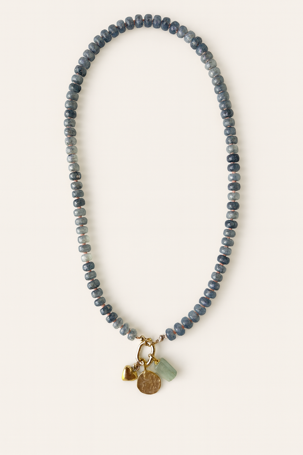 Smoky Blue Beaded Charm Necklace