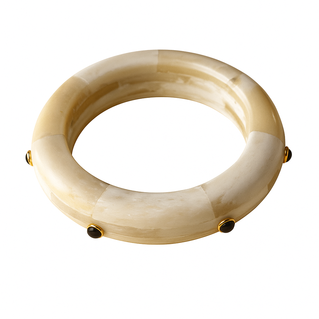 Bone Bracelet with Black Stones