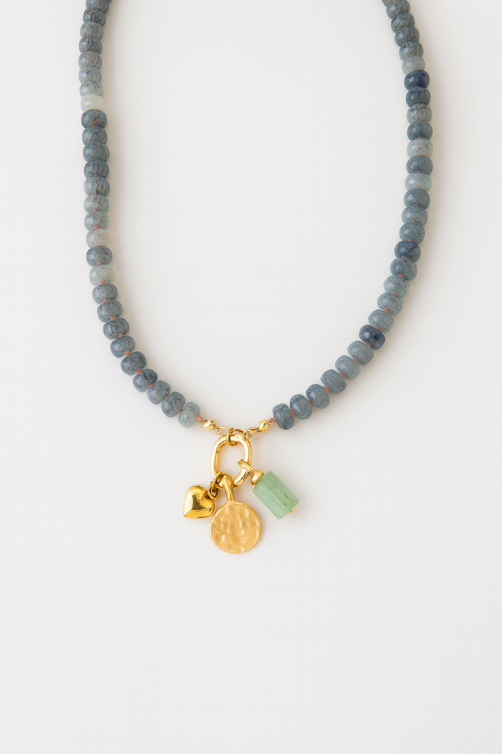 Smoky Blue Beaded Charm Necklace