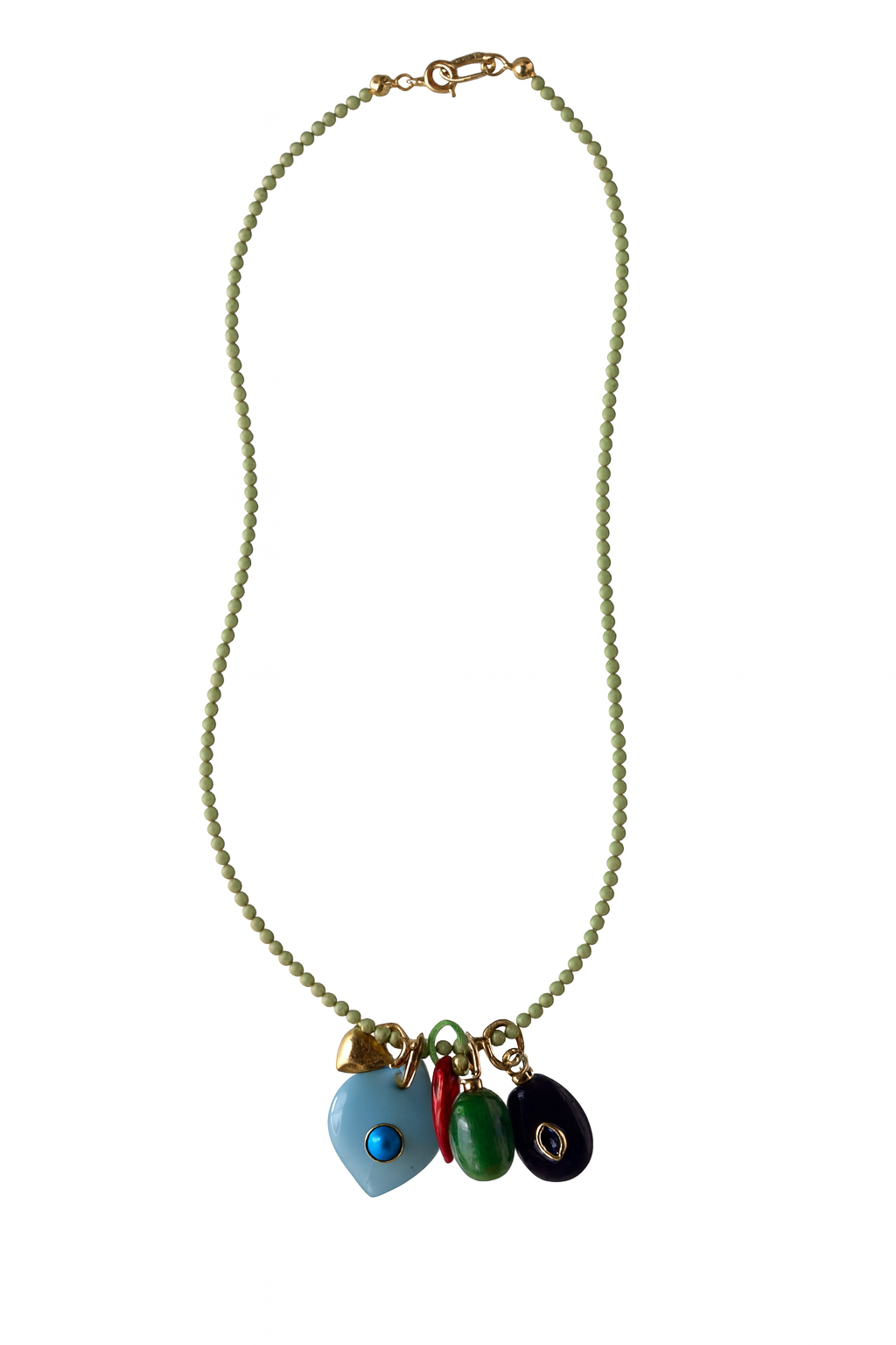 Chartreuse Beaded Charm Necklace