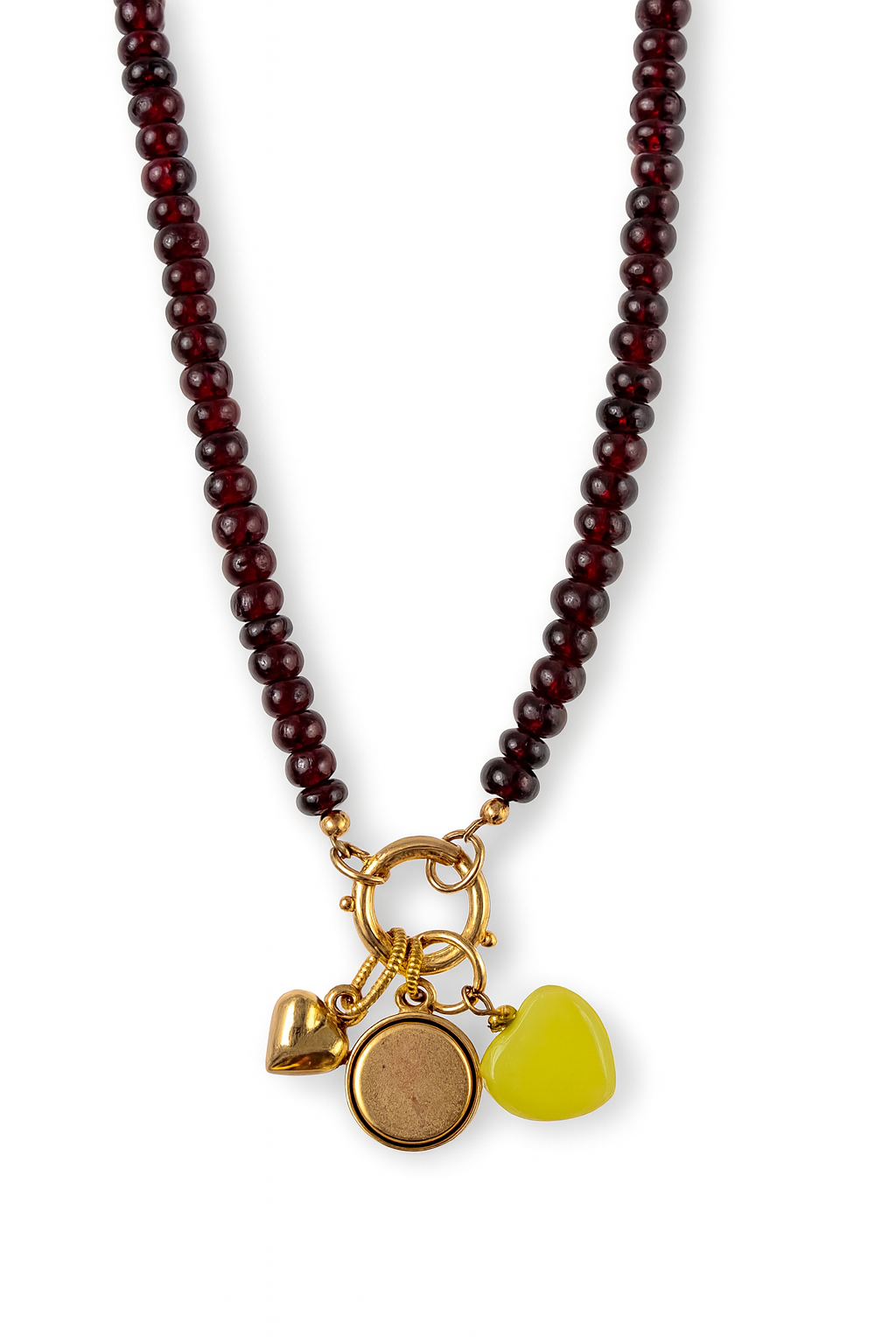 Burgundy Beaded Charm Drop Necklace