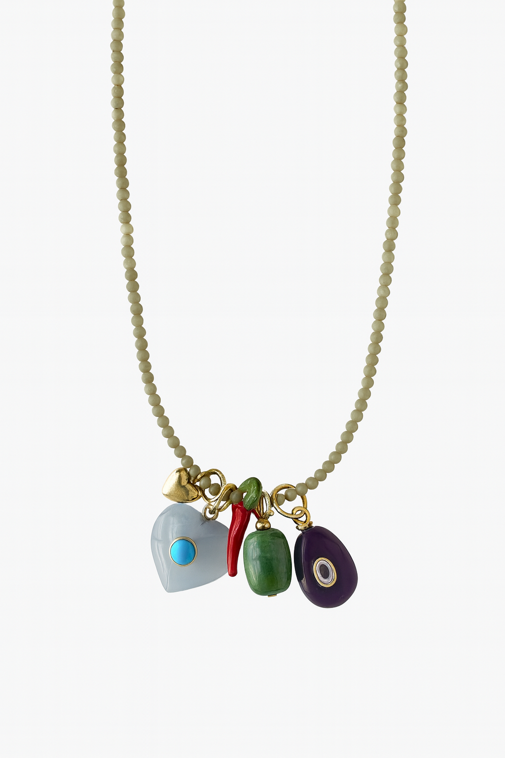 Chartreuse Beaded Charm Necklace