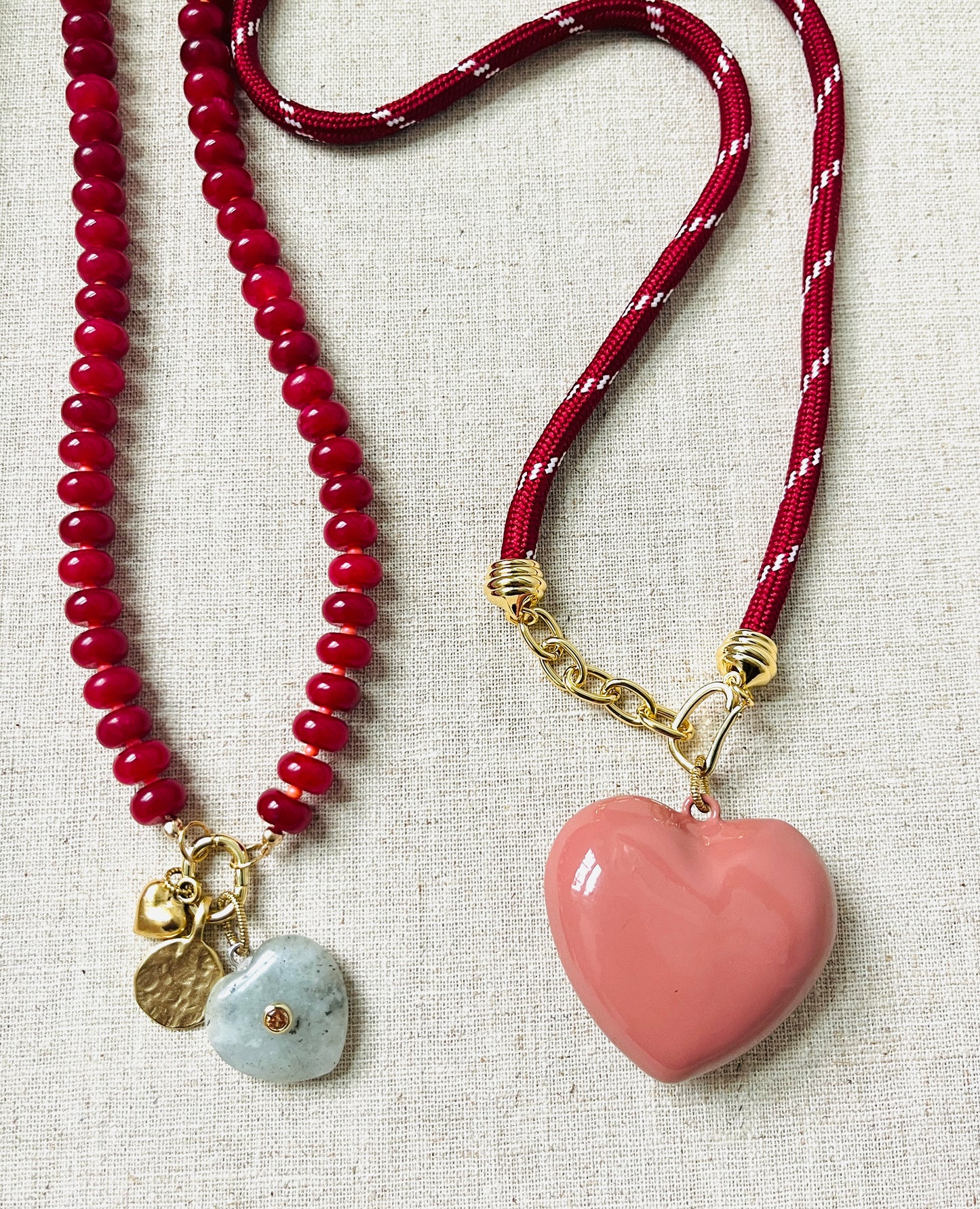 Wine and Coral Stone Charm Necklace
