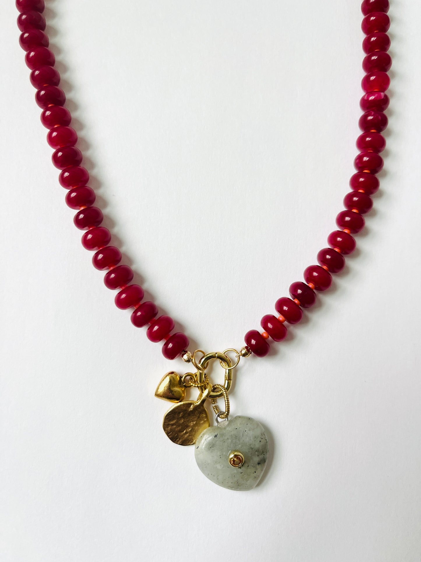 Wine and Coral Stone Charm Necklace