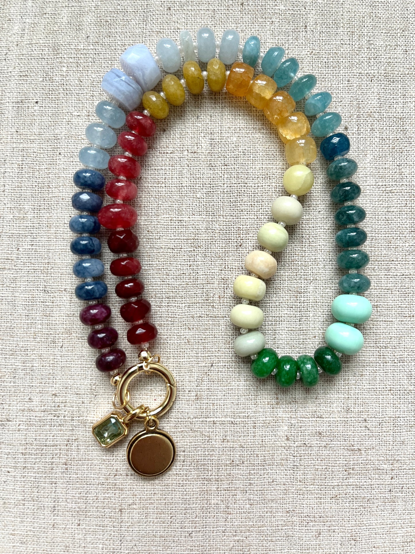 Muted Rainbow Beaded Charm Necklace