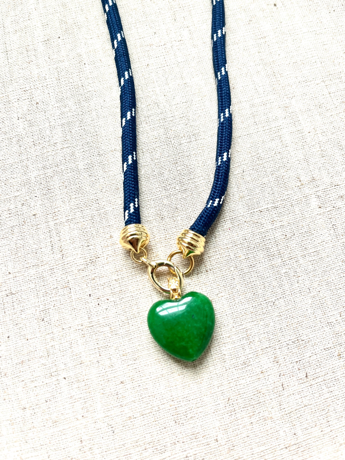 Green Stone Heart Drop Cord Necklace