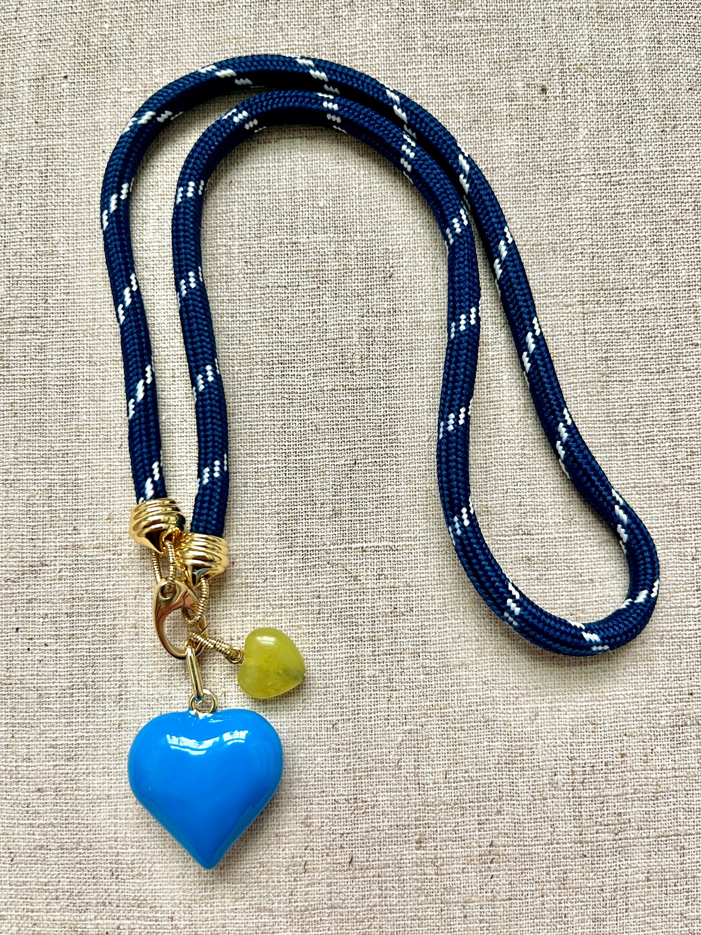 Navy Double Heart Drop Cord Necklace