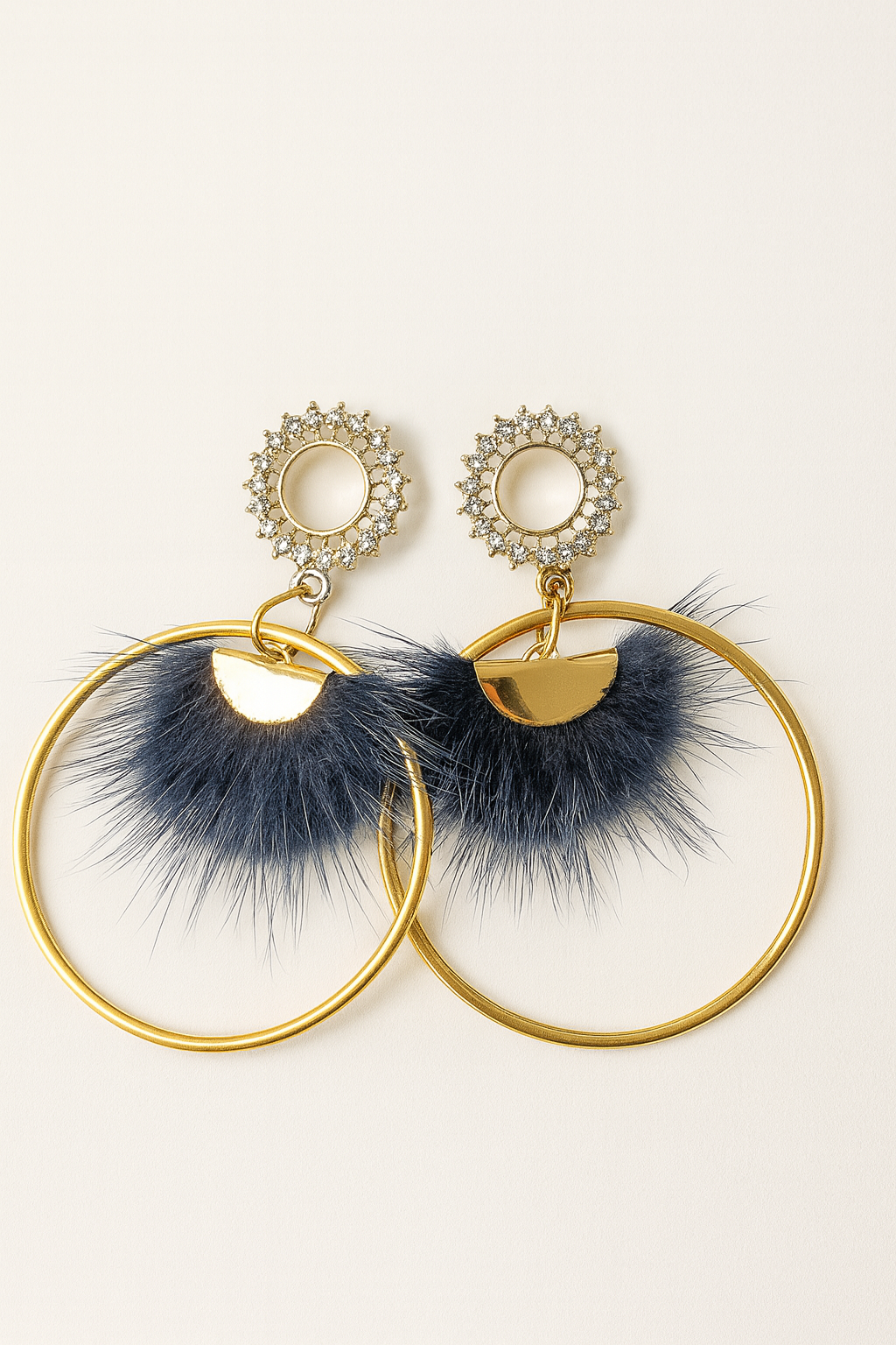 Navy Sparkle Fur Drop Earrings