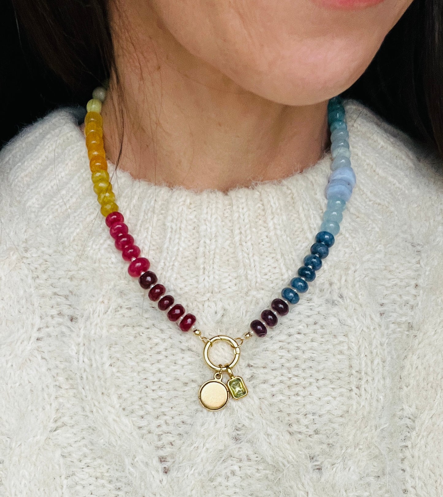 Muted Rainbow Beaded Charm Necklace