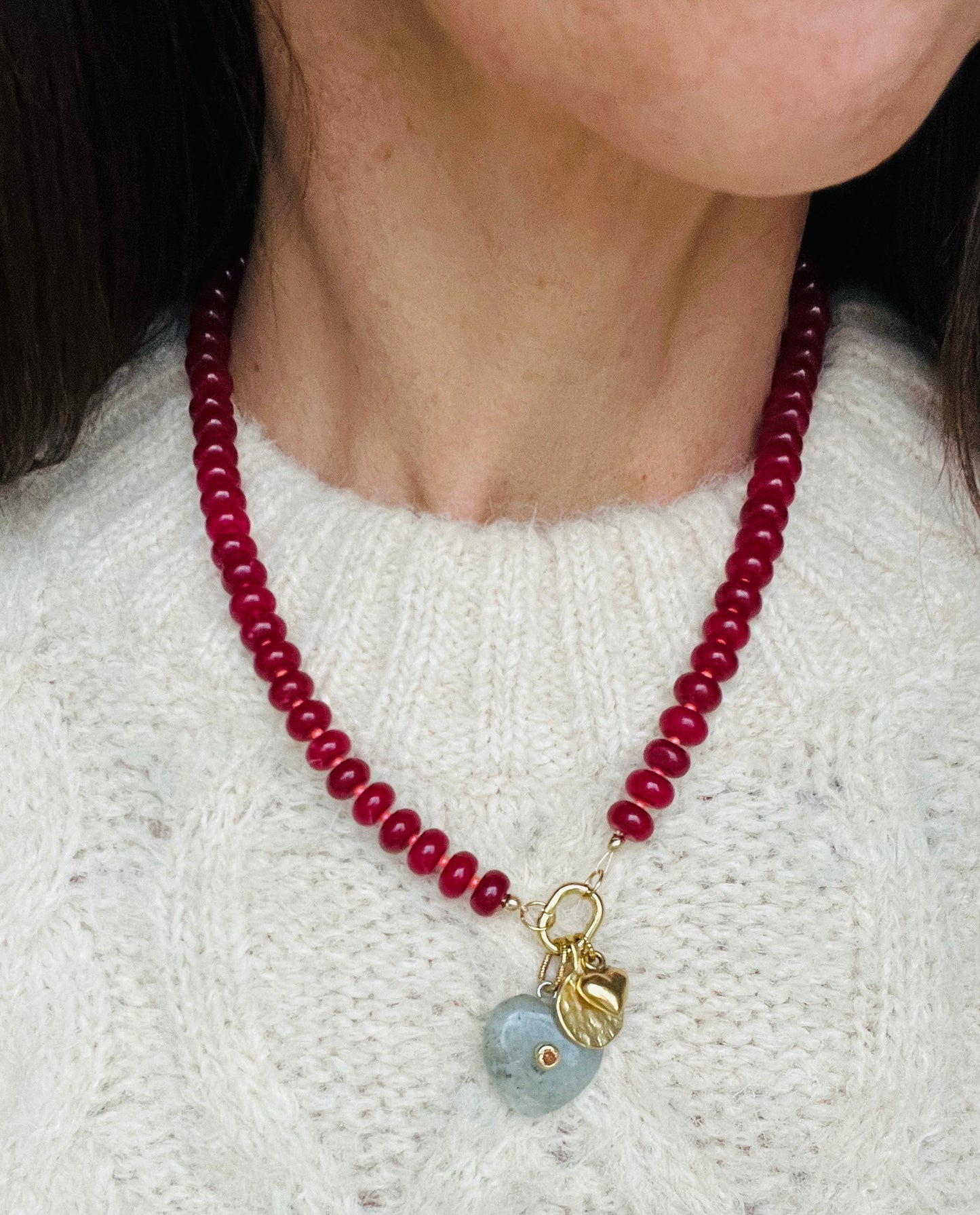 Wine and Coral Stone Charm Necklace