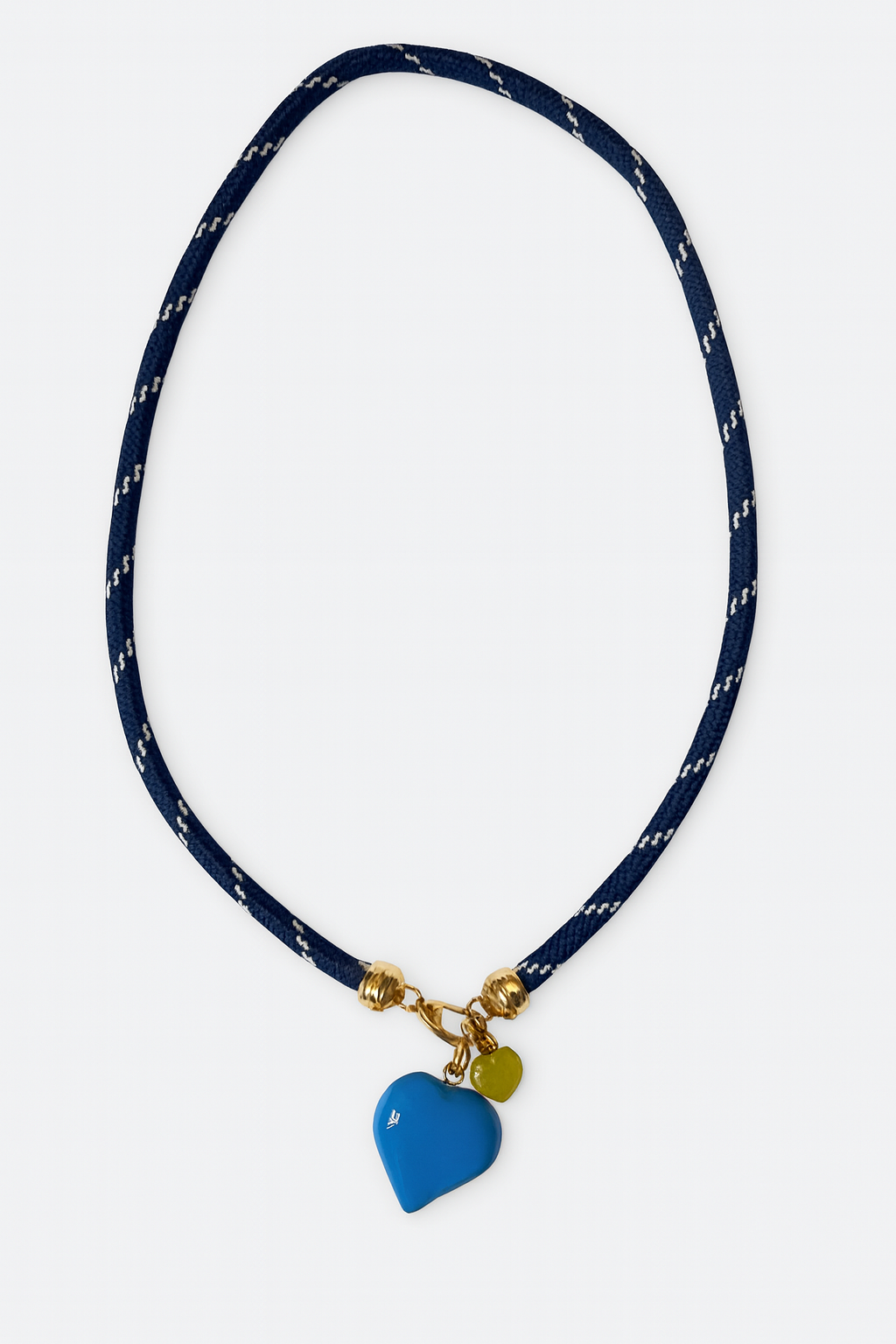 Navy Double Heart Drop Cord Necklace