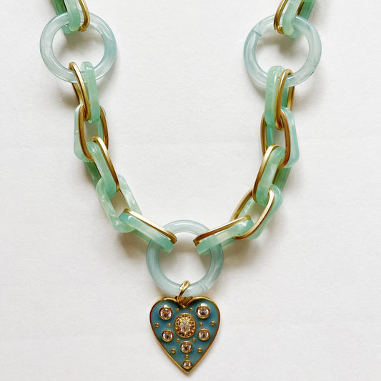 Sea Blue Heart Drop Necklace